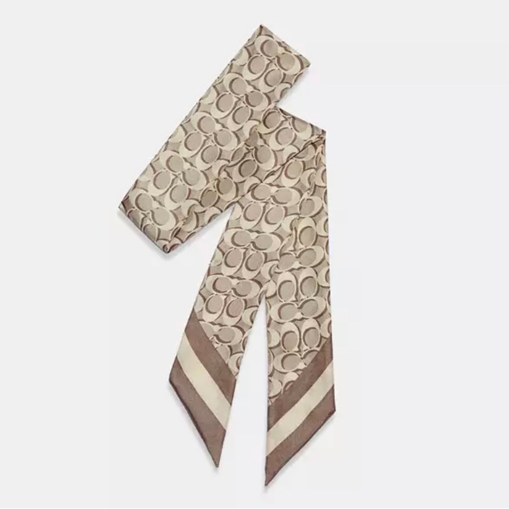 NEW! COACH Signature “C” Silk Twilly Skinny Scarf, Bone/Ivory, Brand New in Bag!